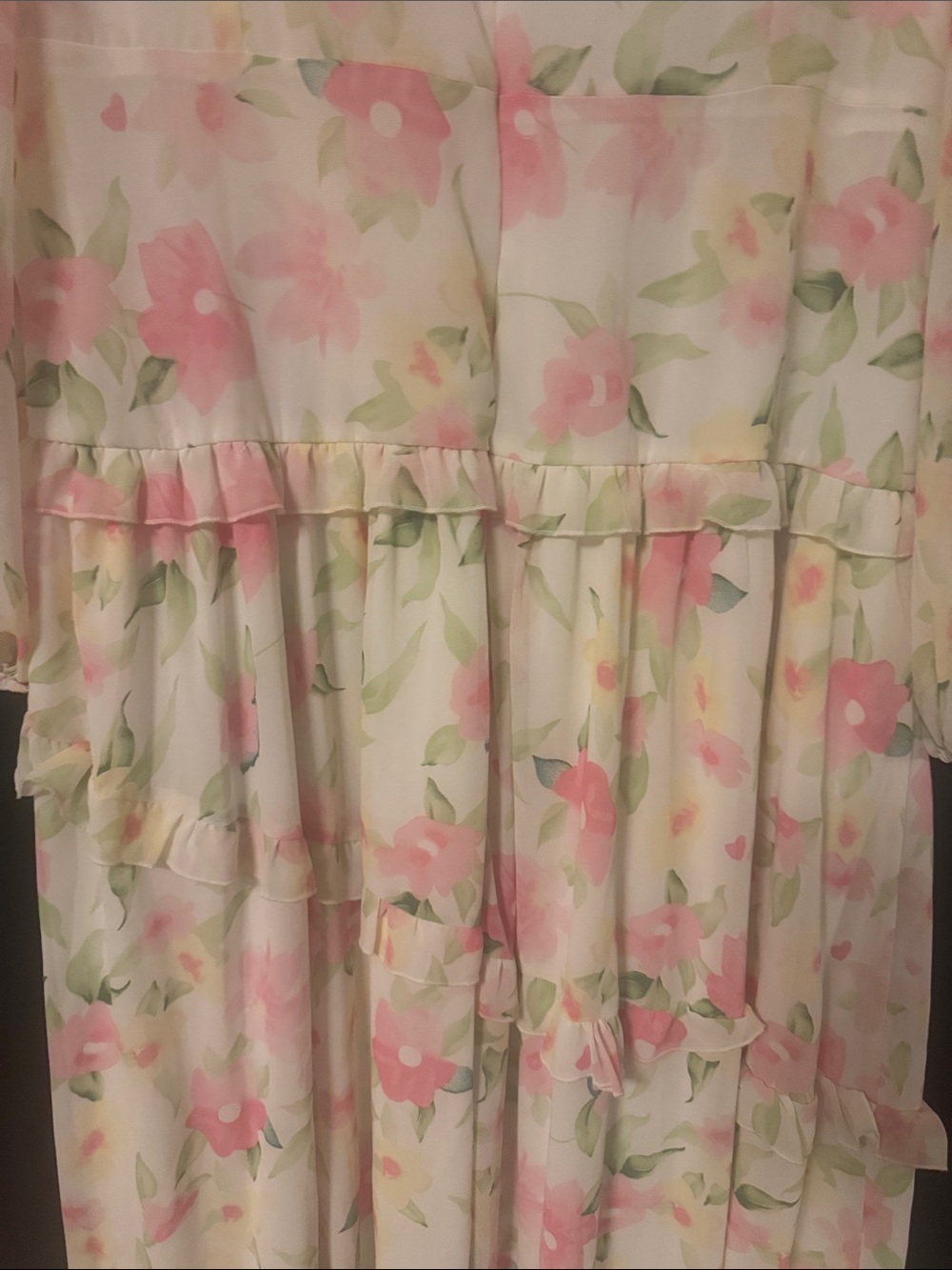 Boohoo Cream Floral Ruffle Maxi Dress - Pink & Green Print - Picture 6 of 6
